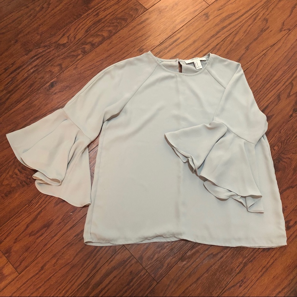 Sage Green Trumpet Sleeve Blouse